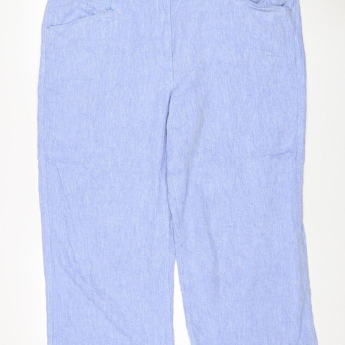 White Stuff Women Blue Linen Cropped Wide Leg Trousers UK 20