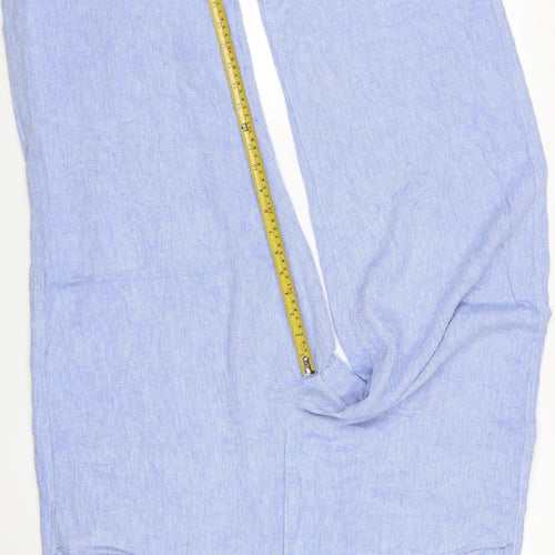 White Stuff Women Blue Linen Cropped Wide Leg Trousers UK 20