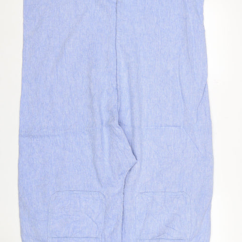 White Stuff Women Blue Linen Cropped Wide Leg Trousers UK 20
