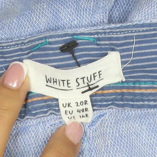 White Stuff Women Blue Linen Cropped Wide Leg Trousers UK 20