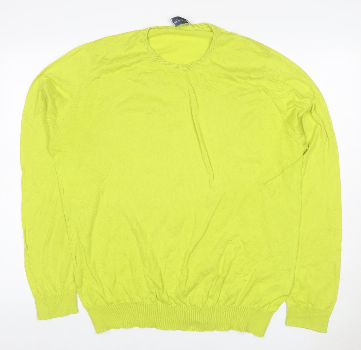 John Smedley Men’s Yellow 2XL Sea Island Cotton Crew Neck Pullover Jumper