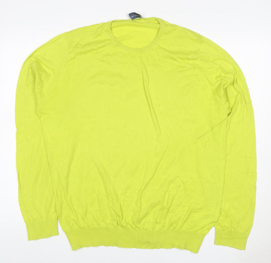John Smedley Men’s Yellow 2XL Sea Island Cotton Crew Neck Pullover Jumper