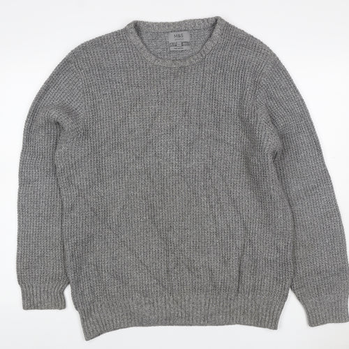 Marks and Spencer Men's Grey L Pure Cotton Rib Knit Crew Neck Jumper