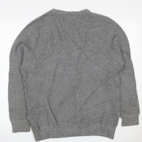 Marks and Spencer Men's Grey L Pure Cotton Rib Knit Crew Neck Jumper