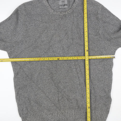 Marks and Spencer Men's Grey L Pure Cotton Rib Knit Crew Neck Jumper