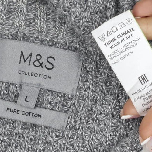 Marks and Spencer Men's Grey L Pure Cotton Rib Knit Crew Neck Jumper