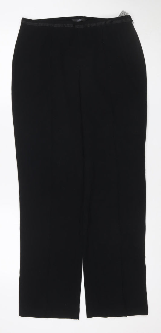 Marks and Spencer Women Black UK 12 Long Wide-Leg Stretch Trousers