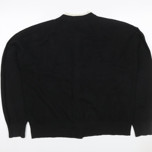 Marks and Spencer Women Black L Button Crew Neck Knit Cardigan