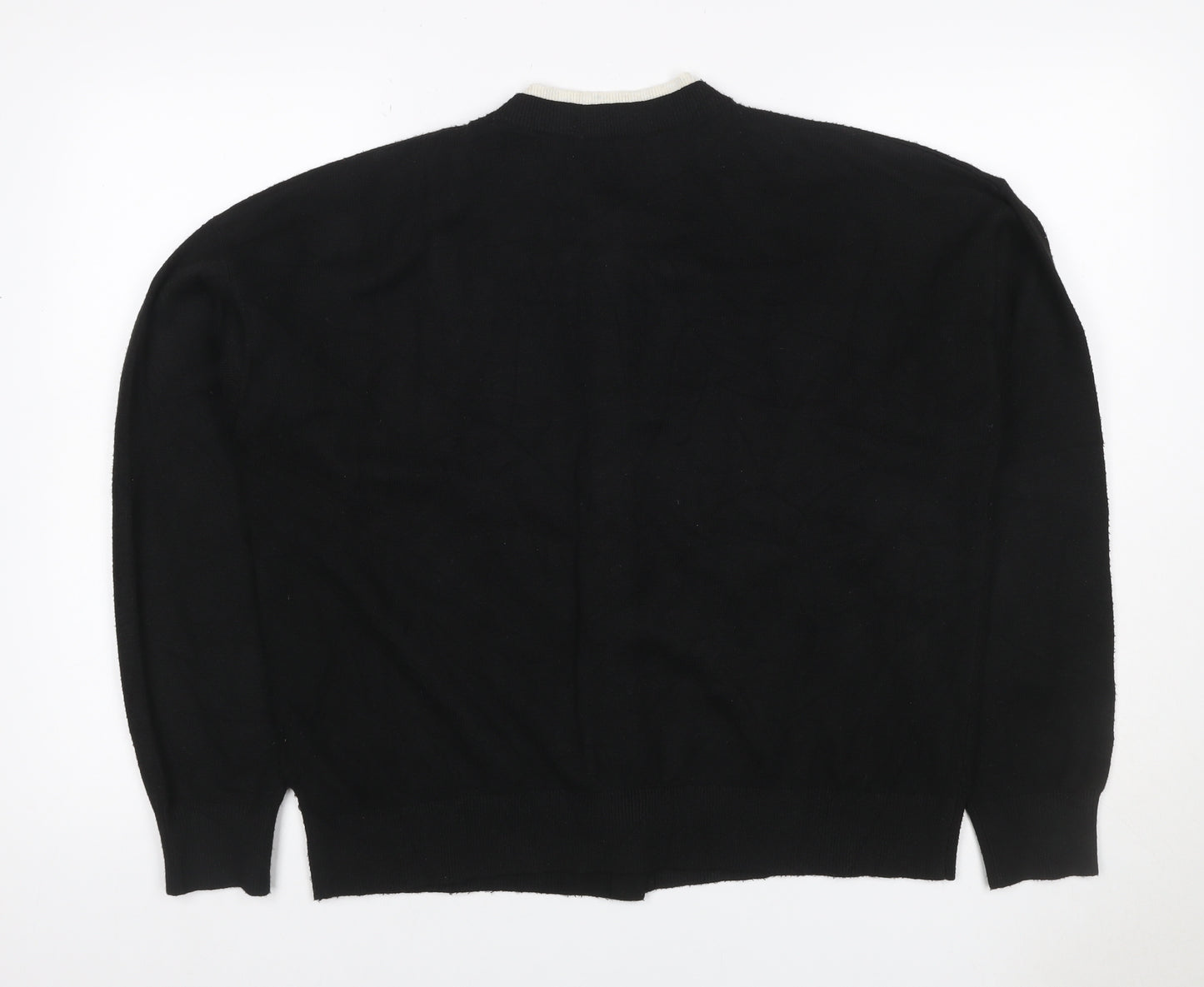 Marks and Spencer Women Black L Button Crew Neck Knit Cardigan