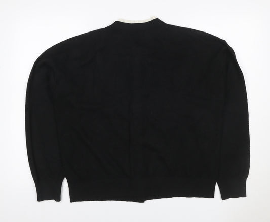 Marks and Spencer Women Black L Button Crew Neck Knit Cardigan