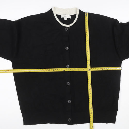 Marks and Spencer Women Black L Button Crew Neck Knit Cardigan
