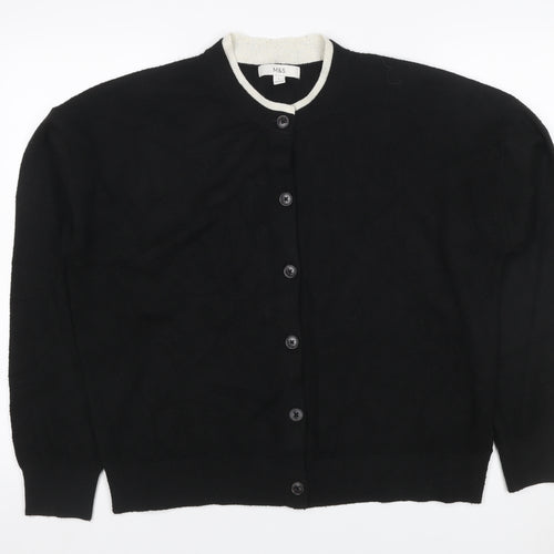 Marks and Spencer Women Black L Button Crew Neck Knit Cardigan