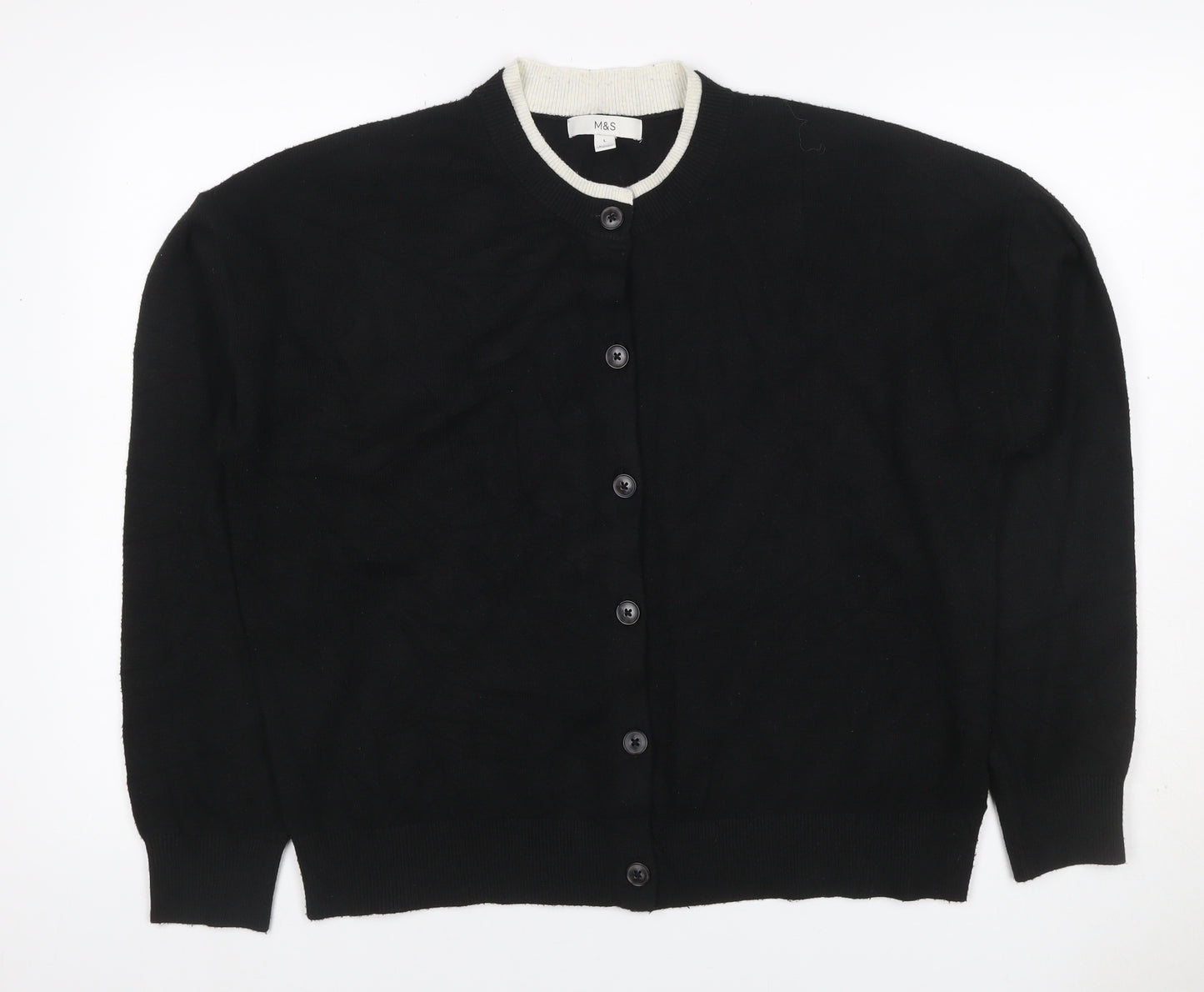 Marks and Spencer Women Black L Button Crew Neck Knit Cardigan