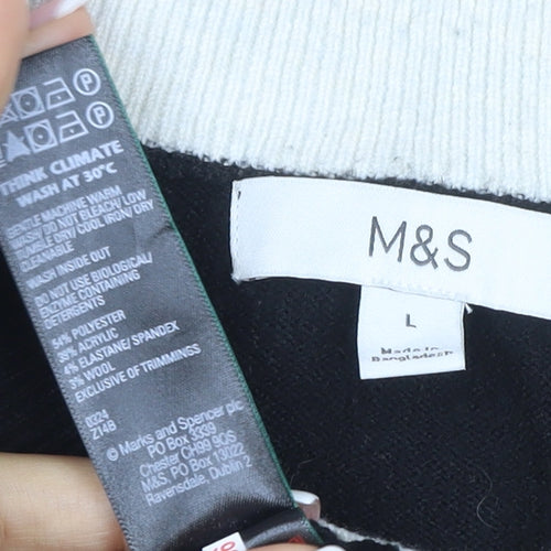 Marks and Spencer Women Black L Button Crew Neck Knit Cardigan