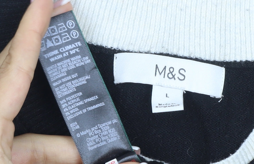 Marks and Spencer Women Black L Button Crew Neck Knit Cardigan