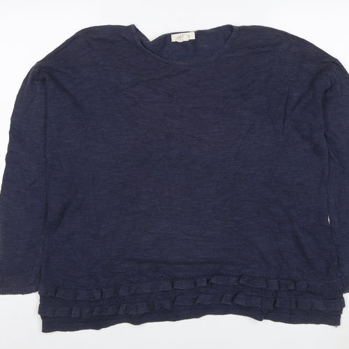 KAT Women’s Navy Blue Linen Blend Ruffle Knit Jumper UK 10 Long Sleeve