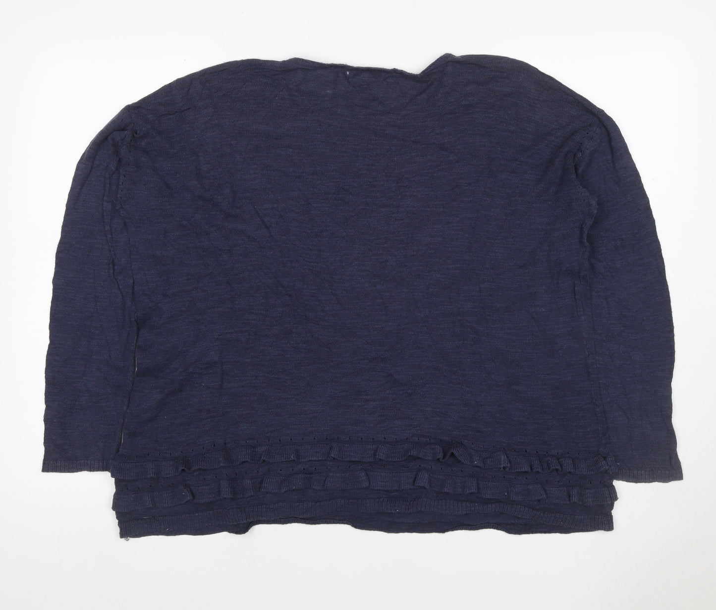 KAT Women’s Navy Blue Linen Blend Ruffle Knit Jumper UK 10 Long Sleeve