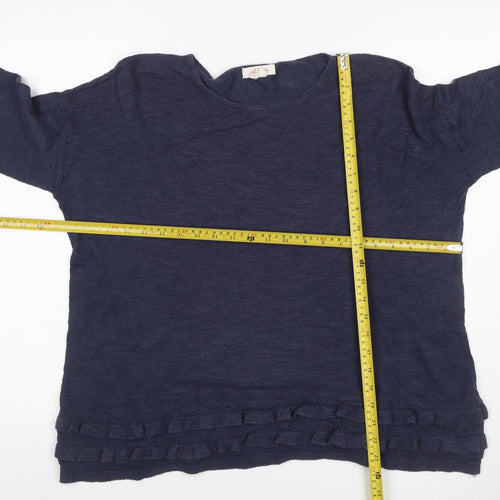 KAT Women’s Navy Blue Linen Blend Ruffle Knit Jumper UK 10 Long Sleeve