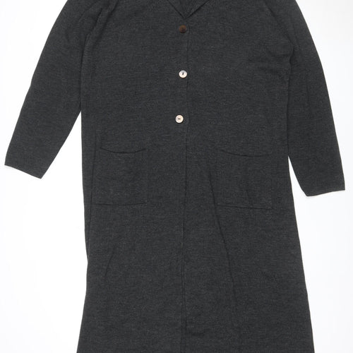 Marks & Spencer Women Grey UK 20 Long V-Neck Wool Blend Cardigan