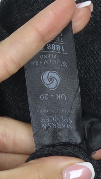 Marks & Spencer Women Grey UK 20 Long V-Neck Wool Blend Cardigan