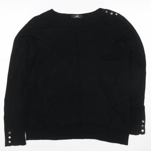 Wallis Women Black UK 12 Stud Button Detail Round Neck Knit Jumper