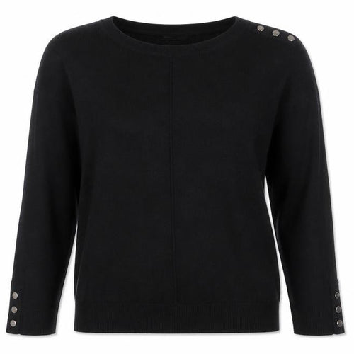 Wallis Women Black UK 12 Stud Button Detail Round Neck Knit Jumper