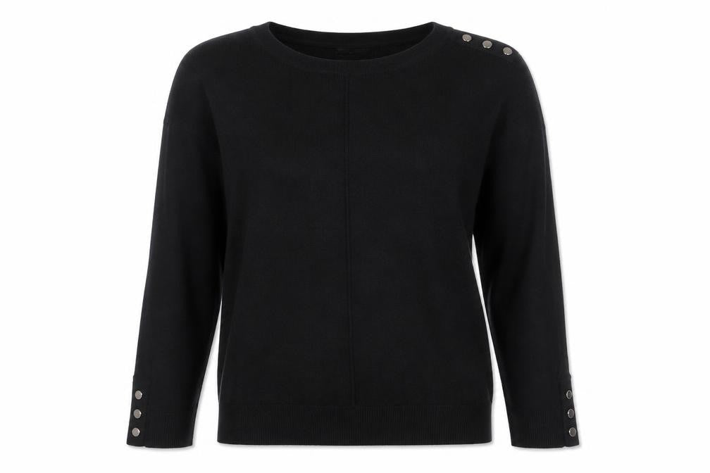 Wallis Women Black UK 12 Stud Button Detail Round Neck Knit Jumper