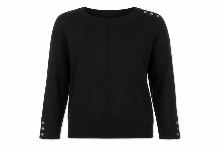 Wallis Women Black UK 12 Stud Button Detail Round Neck Knit Jumper