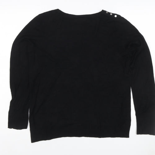 Wallis Women Black UK 12 Stud Button Detail Round Neck Knit Jumper