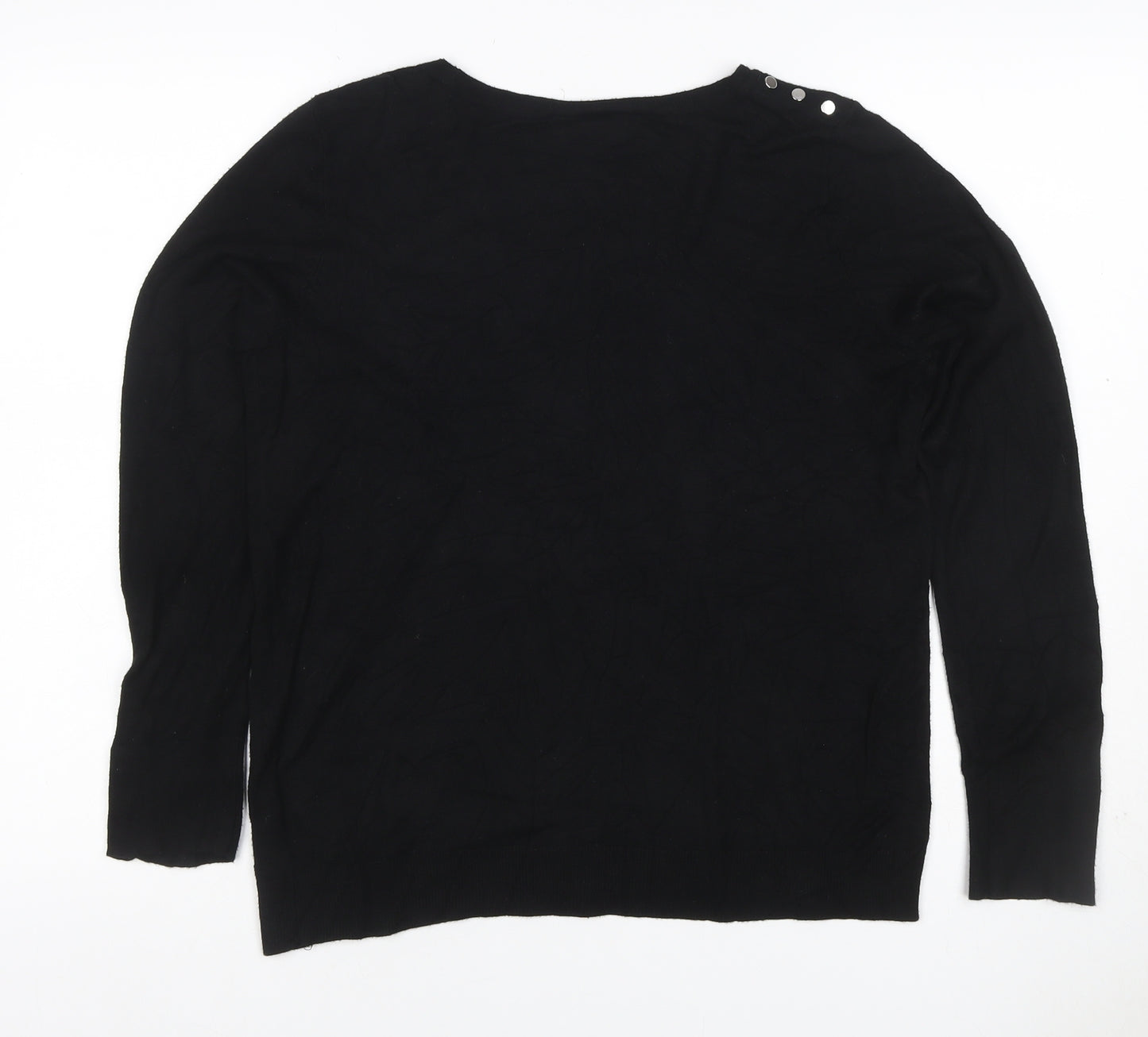 Wallis Women Black UK 12 Stud Button Detail Round Neck Knit Jumper