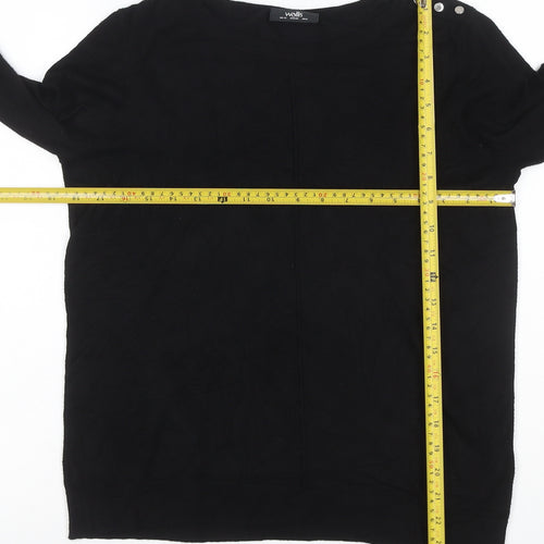 Wallis Women Black UK 12 Stud Button Detail Round Neck Knit Jumper