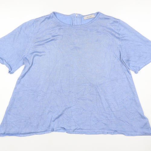 M&S Per Una Women Blue UK 14 Modal Knit Short Sleeve Zip Top