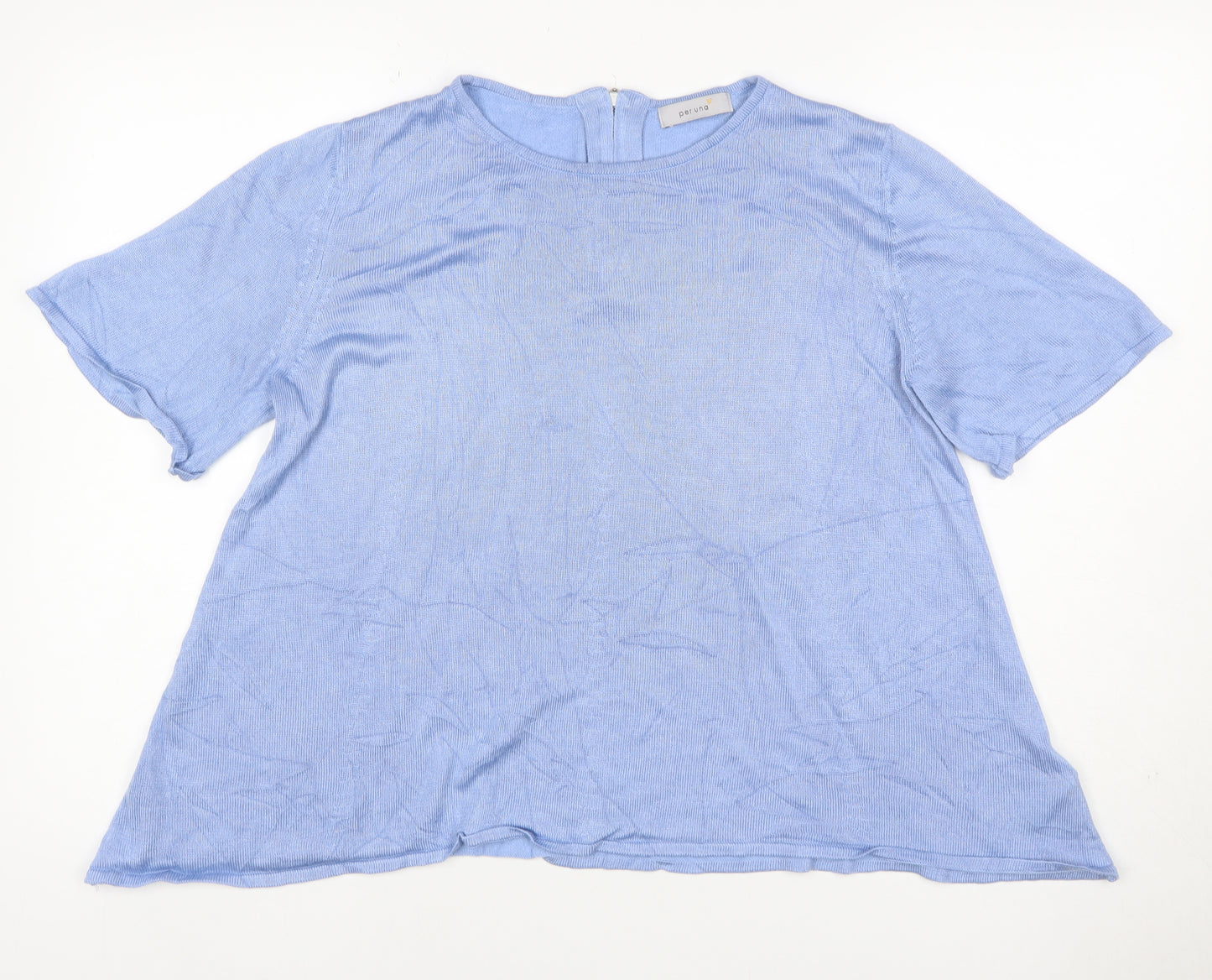 M&S Per Una Women Blue UK 14 Modal Knit Short Sleeve Zip Top