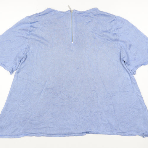 M&S Per Una Women Blue UK 14 Modal Knit Short Sleeve Zip Top
