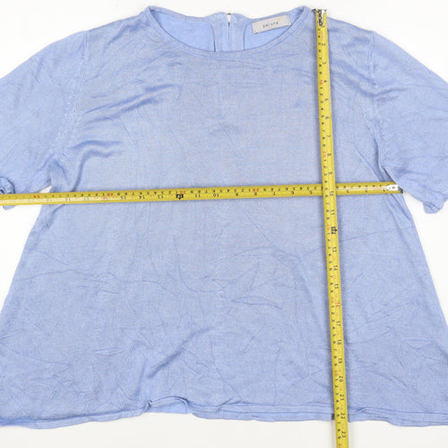 M&S Per Una Women Blue UK 14 Modal Knit Short Sleeve Zip Top