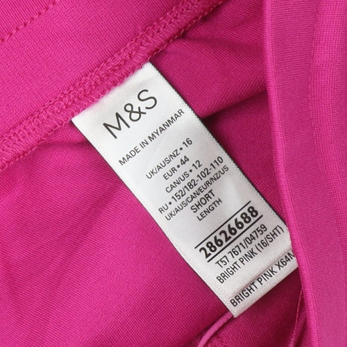 M&S Women’s Pink UK 16 Short Jogger Trousers Side Stripe Stretch