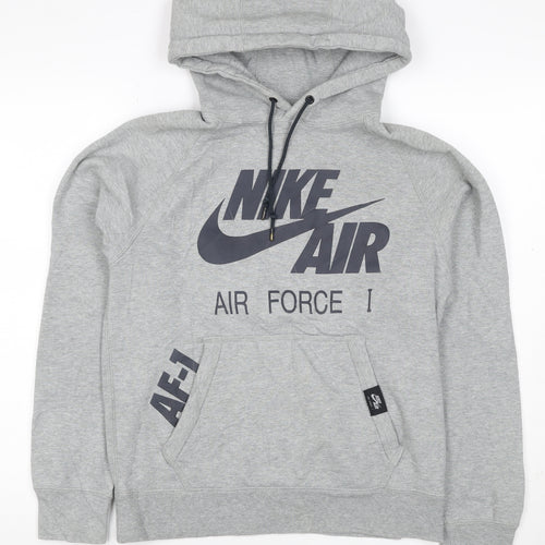 Nike Air Force 1 Unisex Kids Grey Pullover Hoodie S Logo