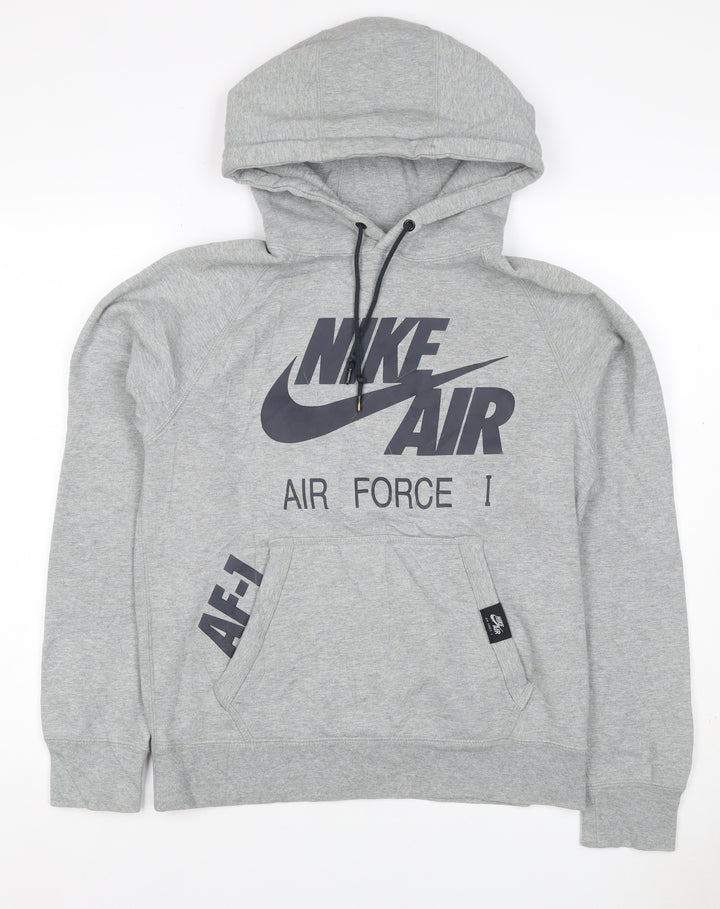 Nike Air Force 1 Unisex Kids Grey Pullover Hoodie S Logo