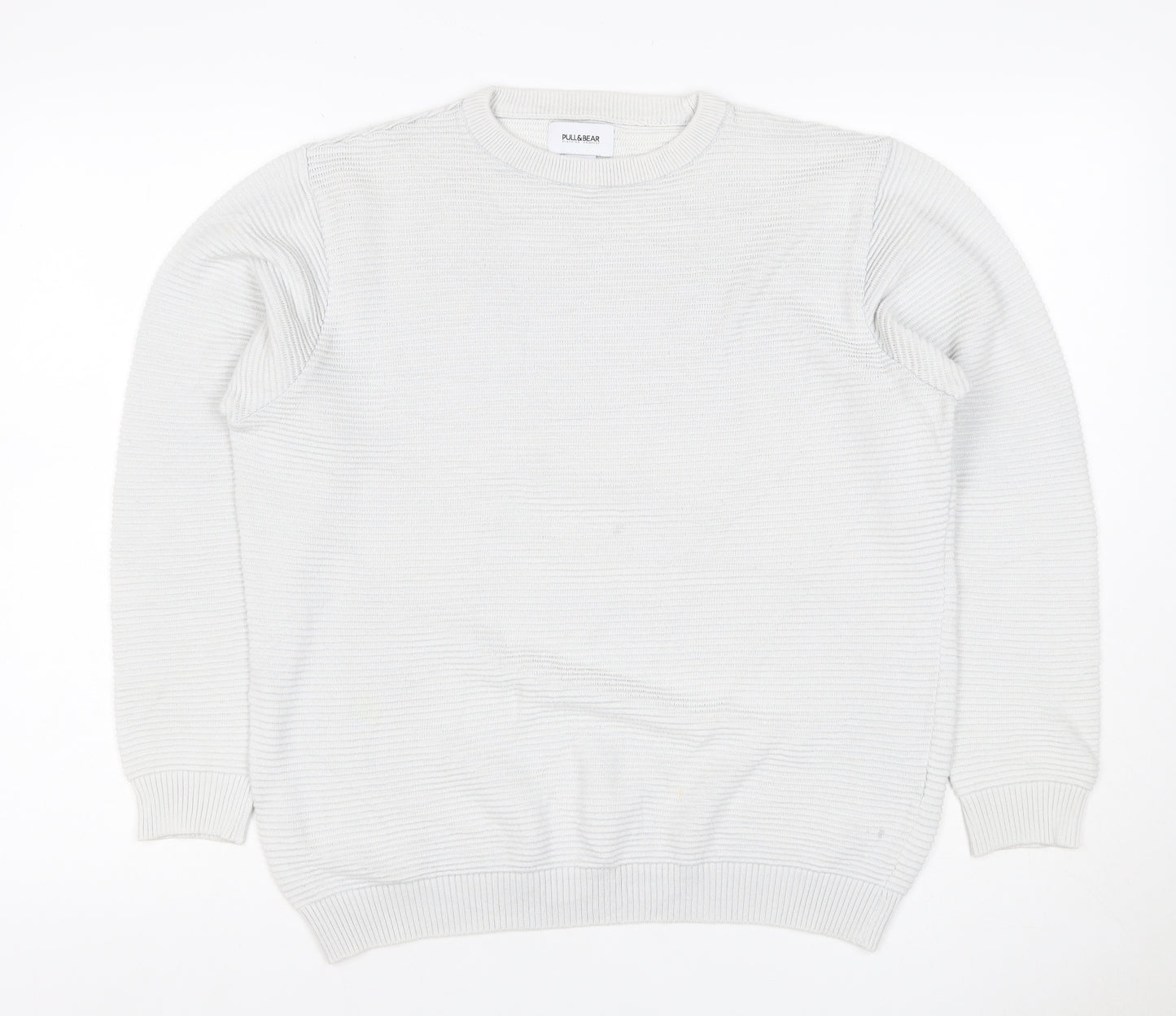 Pull&Bear Men’s White M Crew Neck Cotton Blend Knit Pullover Jumper