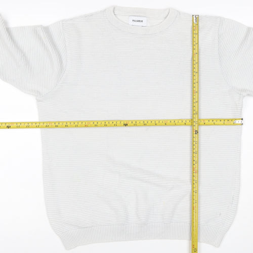 Pull&Bear Men’s White M Crew Neck Cotton Blend Knit Pullover Jumper