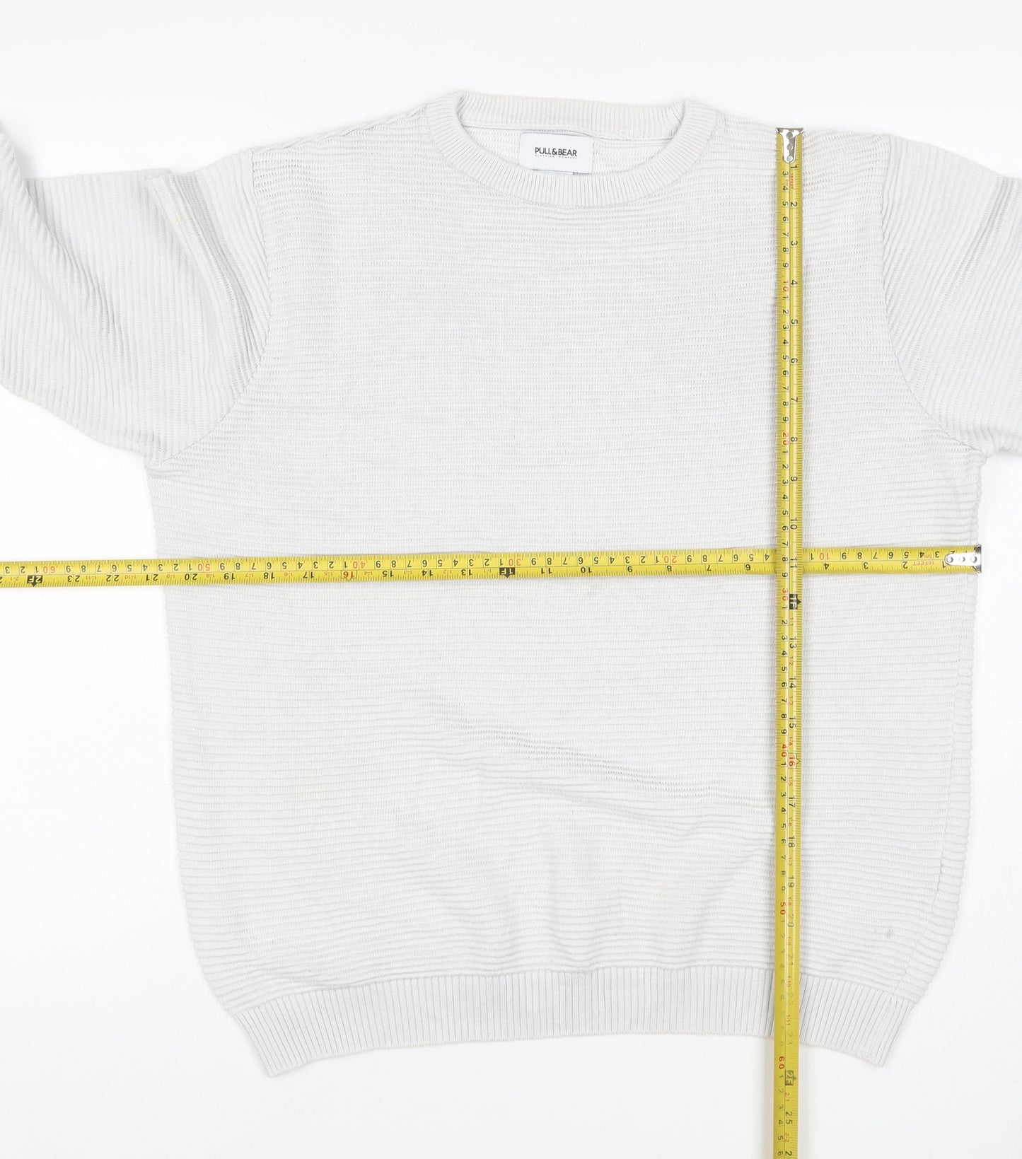 Pull&Bear Men’s White M Crew Neck Cotton Blend Knit Pullover Jumper