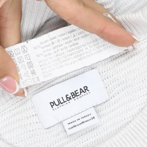 Pull&Bear Men’s White M Crew Neck Cotton Blend Knit Pullover Jumper