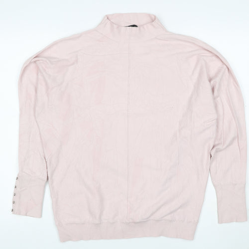 Phase Eight Women Pink M High Neck Button Cuff Viscose Blend Jumper