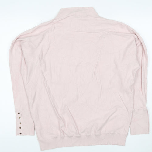 Phase Eight Women Pink M High Neck Button Cuff Viscose Blend Jumper