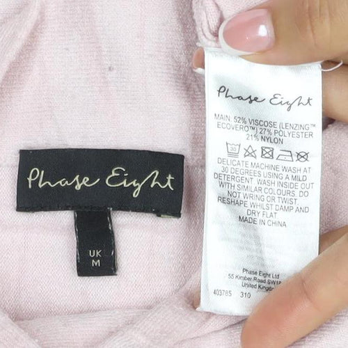 Phase Eight Women Pink M High Neck Button Cuff Viscose Blend Jumper