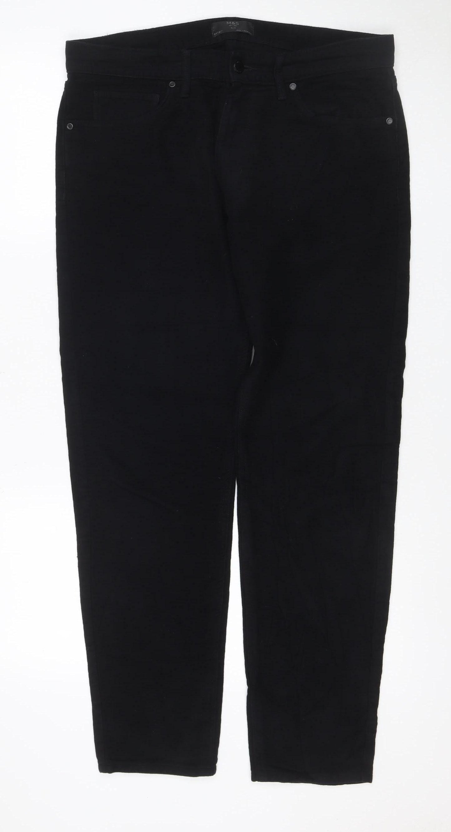 Marks & Spencer Men's Black 34/31 Slim Fit Cotton Trousers