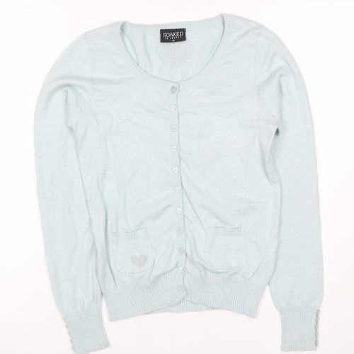 Soaked in Luxury Women Blue XS Heart Button Knit Cardigan