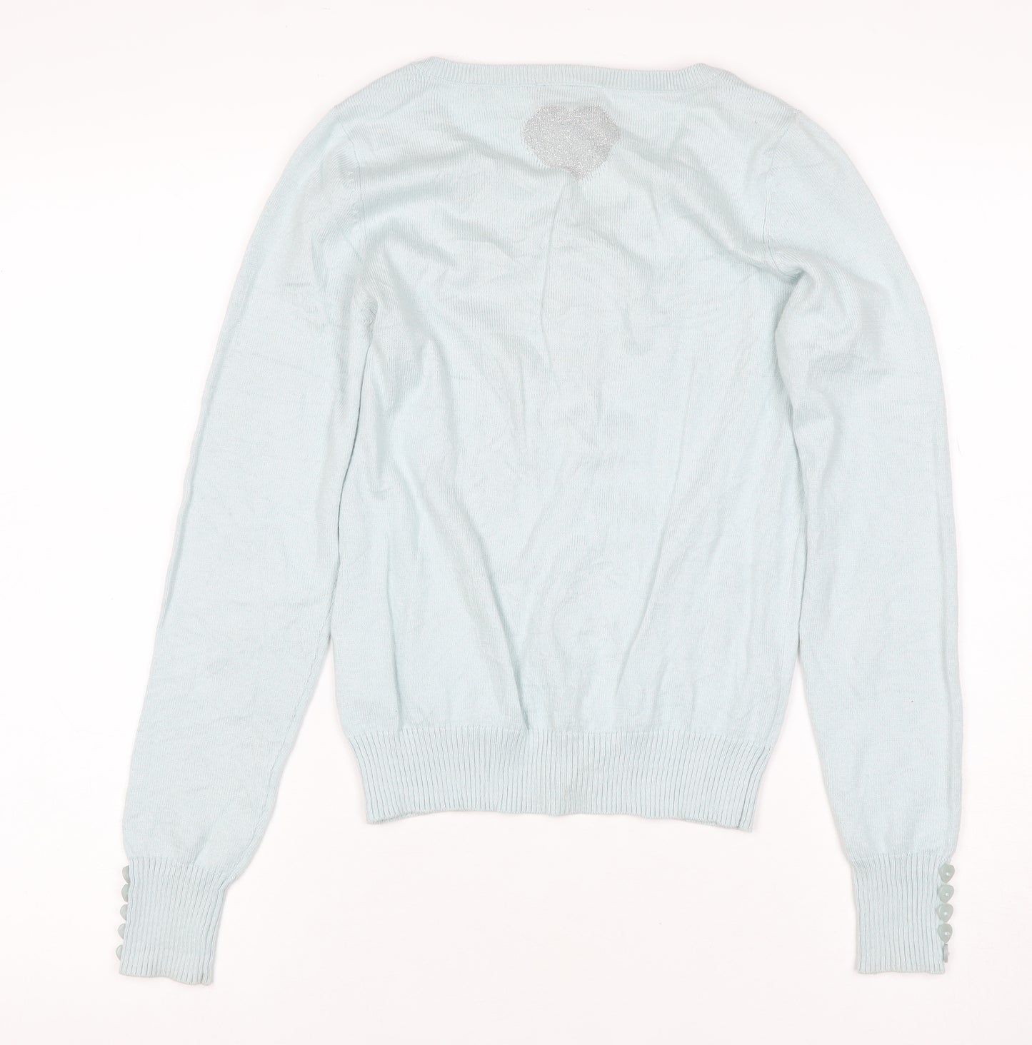 Soaked in Luxury Women Blue XS Heart Button Knit Cardigan