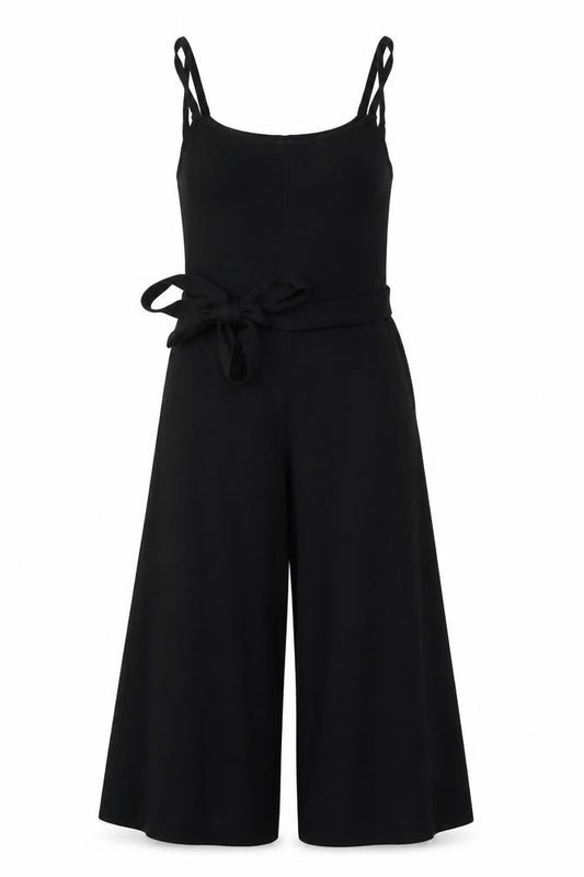 Stradivarius Women Black UK 10 Wide-Leg Belted Strappy Jumpsuit