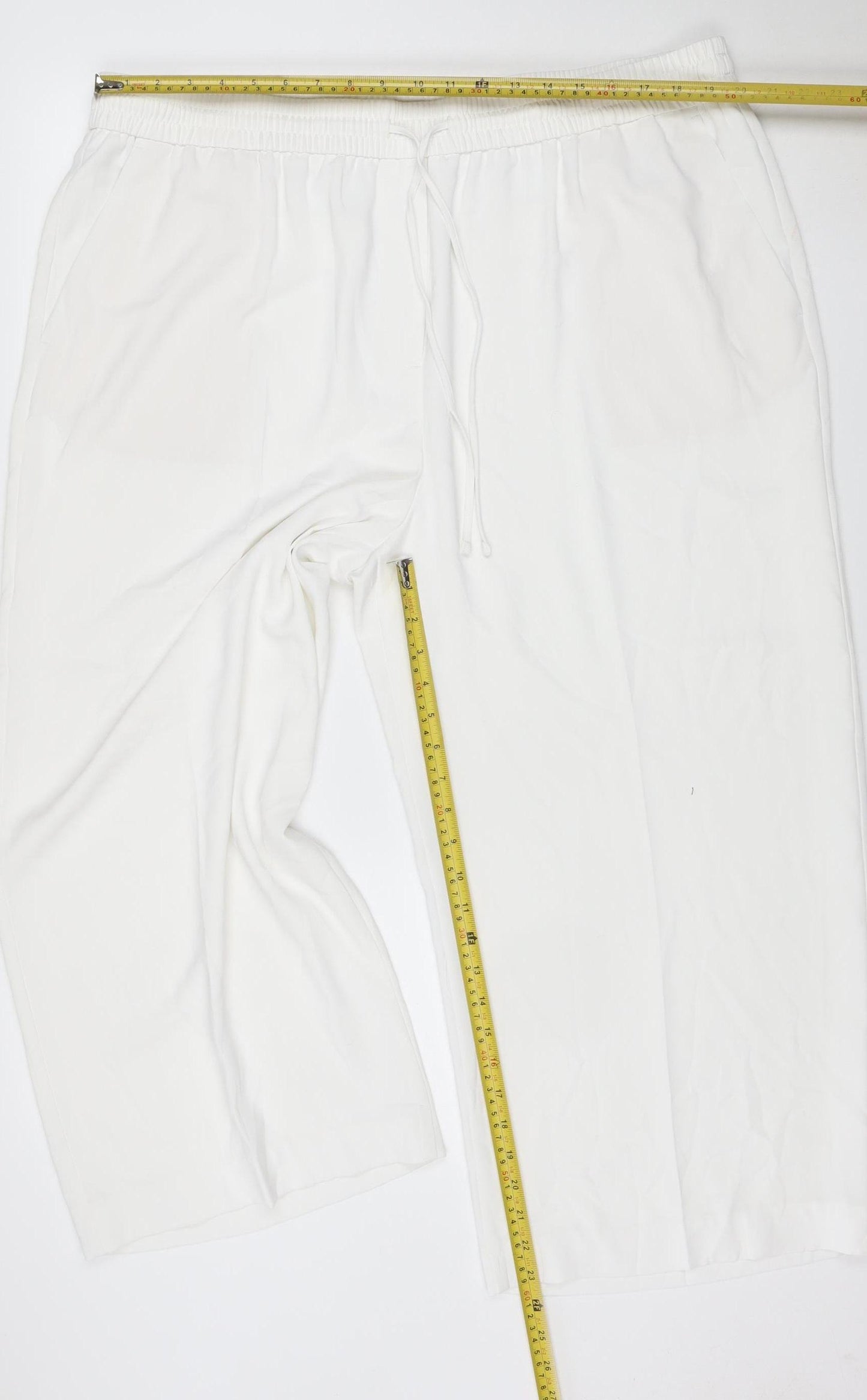M&S Women’s White UK 22 Wide Leg Drawstring Trousers